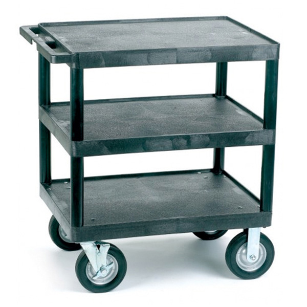 VGI735L Heavy Duty Plastic Shelf Trolley with 3 Flat Shelves and Large