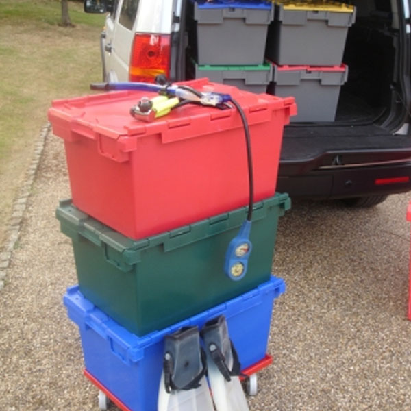 LC3-P/BLACK/COLOUR-LID Recycled 80 Litre Plastic Storage Crates (710 x 460  x 368mm) Boxes with Coloured Hinged Lids