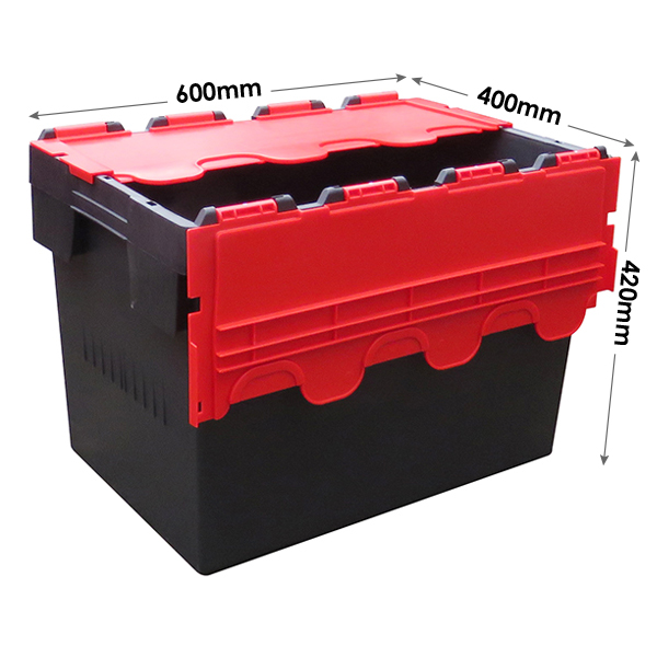 10 x LARGE Plastic Crates Storage Box Containers 80L BLK/RED LID 