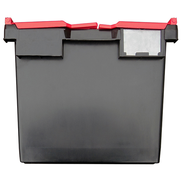 LC3-P/BLACK/COLOUR-LID Recycled 80 Litre Plastic Storage Crates (710 x 460  x 368mm) Boxes with Coloured Hinged Lids