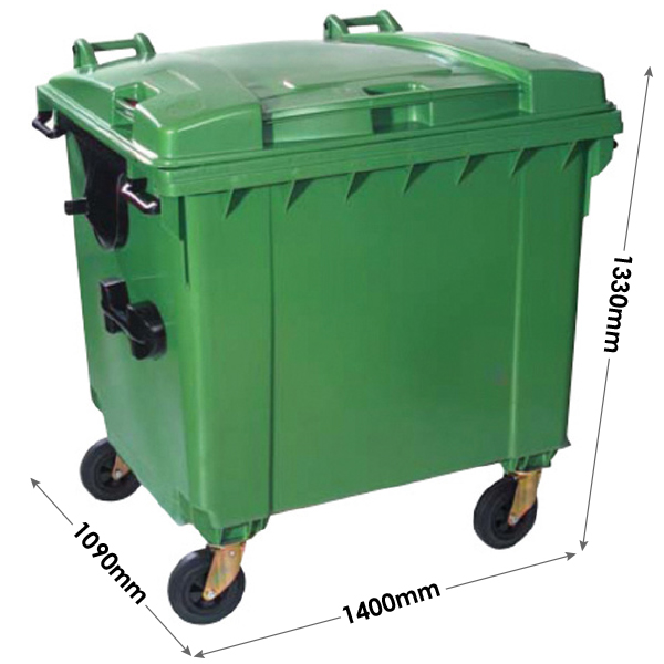 Extra Large Wheeled Bin (1100 Litre) with 4 Wheels and Flat Top Plastor