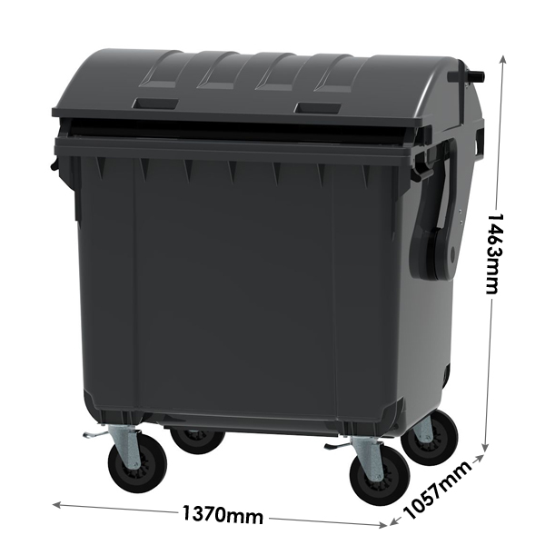 1100 Litre Wheeled Bin With 4 Wheels And Roll Top Lid Plastor