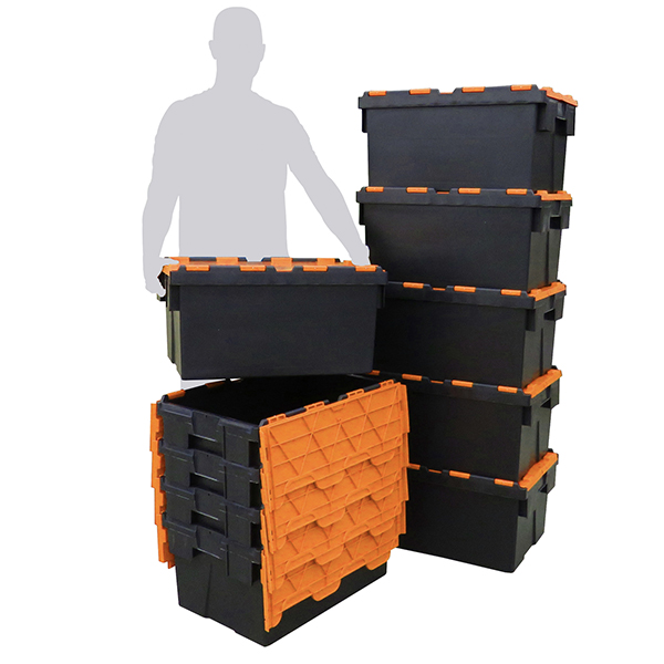 https://www.plastor.co.uk/images/detailed/30/Pack_of_10_55_Litre_Black_and_Orange_Attached_Lid_Container_Tote_Box_CratesA.jpg