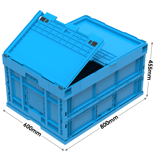 WALTHER Folding Container With Attached Hinged Lid in Blue (800 x 600 x