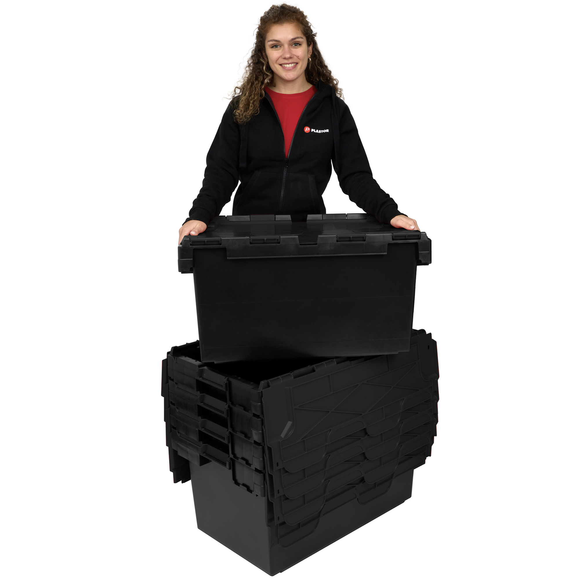 LC3-P/Black/Black Recycled Plastic Hinged Lid Distribution Crate
