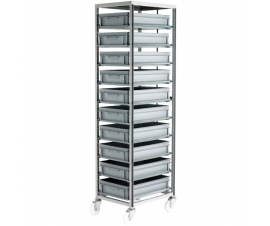 CT271 Adjustable Mobile Tray Rack With 10 Euro Containers