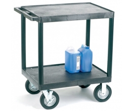 Heavy Duty Plastic Shelf Trolley with 2 Flat Shelves and Large Wheels