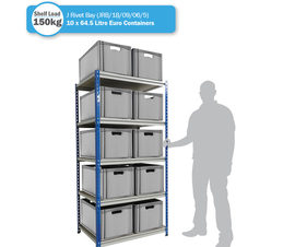 Shelving Bay with 10 x BK-ES64/32 (64.5 Litre) Euro Stacking Containers