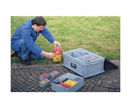 Insertable container dividers available stacked 2 high