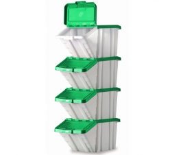 Stacked Picking Bins with Green Hinged Lids
