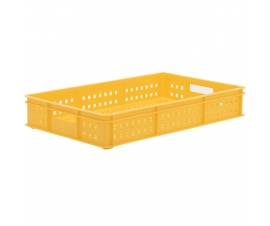 Yellow Stacking Confectionery Trays 30 Litre Mesh Sides And Base