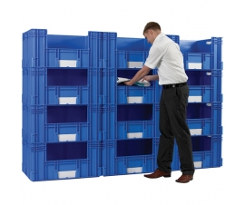 12 x Large Euro Plastic Containers with Open Sides to Create 600mm Deep Pick Wall