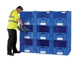 9 x Large Euro Plastic Containers with Open Fronts to Create 800mm Deep Pick Wall