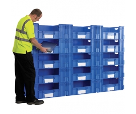 12 x Large Euro Plastic Containers with Open Sides to Create 600mm Deep Pick Wall