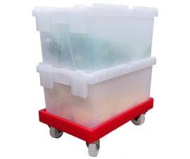 Clear Attached Lid Containers on Dolly (Wheeled Skate)