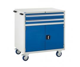 Mobile Euroslide cabinet with 2 drawers and 1 cupboard in blue