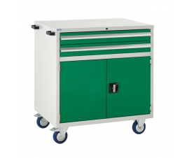 Mobile Euroslide cabinet with 2 drawers and 1 cupboard in green