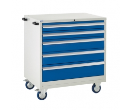 Mobile Euroslide cabinet with 5 drawers in blue