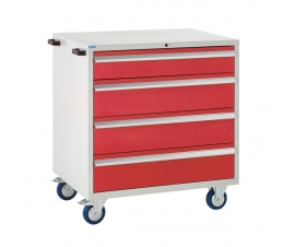 Mobile Euroslide cabinet with 4 drawers in red