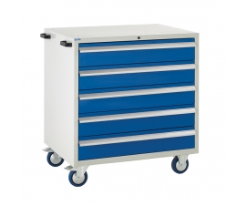 Mobile Euroslide cabinet with 5 drawers in blue