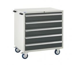 Mobile Euroslide cabinet with 5 drawers in grey