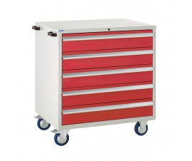 Mobile Euroslide cabinet with 5 drawers in red