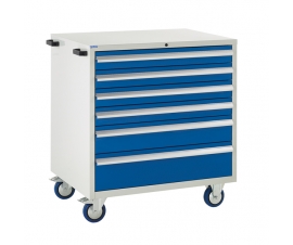 Mobile Euroslide cabinet with 6 drawers in blue