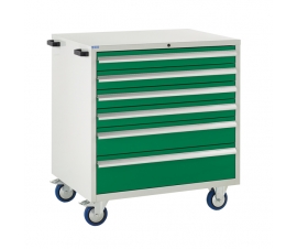 Mobile Euroslide cabinet with 6 drawers in green