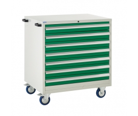 Mobile Euroslide cabinet with 7 drawers in green