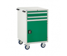 Mobile Euroslide cabinet with 2 drawers and 1 cupboard in green