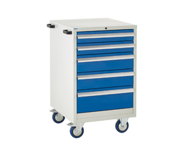 Mobile Euroslide cabinet with 5 drawers in blue