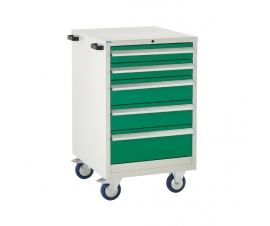 Mobile Euroslide cabinet with 5 drawers in green