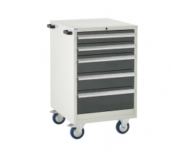 Mobile Euroslide cabinet with 5 drawers in grey