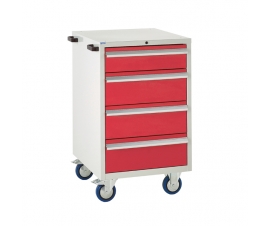 Mobile Euroslide cabinet with 4 drawers in red