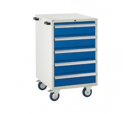 Mobile Euroslide cabinet with 5 drawers in blue