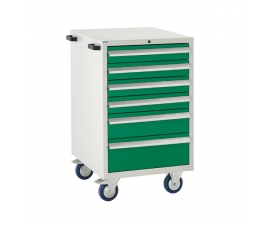 Mobile Euroslide cabinet with 6 drawers in green