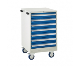 Mobile Euroslide cabinet with 7 drawers in blue