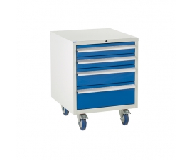 Under bench Euroslide cabinet with 4 drawers in blue