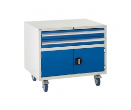 Under bench Euroslide cabinet with 2 drawers and 1 cupboard in blue