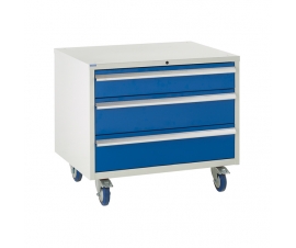 Under bench Euroslide cabinet with 3 drawers in blue