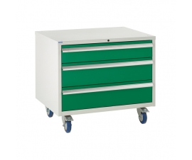 Under bench Euroslide cabinet with 3 drawers in green