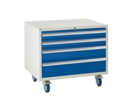 Under bench Euroslide cabinet with 4 drawers in blue