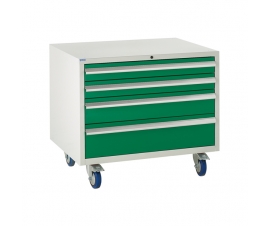 Under bench Euroslide cabinet with 4 drawers in green