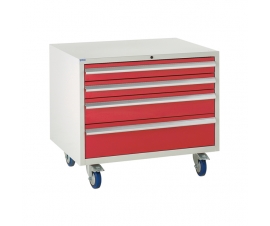 Under bench Euroslide cabinet with 4 drawers in red