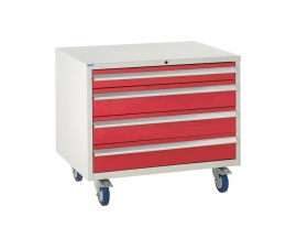 Under bench Euroslide cabinet with 4 drawers in red