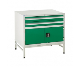 Under bench Euroslide cabinet and stand with 2 drawers and 1 cupboard in green