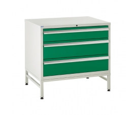 Under bench Euroslide cabinet and stand with 3 drawers in green