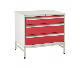 Under bench Euroslide cabinet and stand with 3 drawers in red