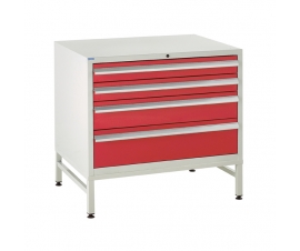 Under bench Euroslide cabinet and stand with 4 drawers in red