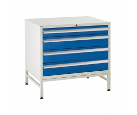 Under bench Euroslide cabinet and stand with 4 drawers in blue